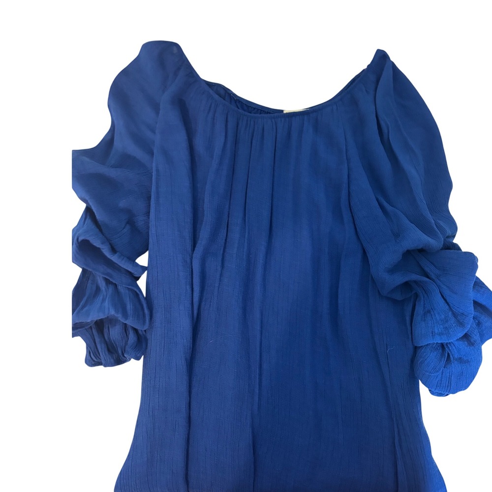 Indigo Rose ruffled Sleeve Boho XL dress Womens Royal Blue Textured Gauze EUC